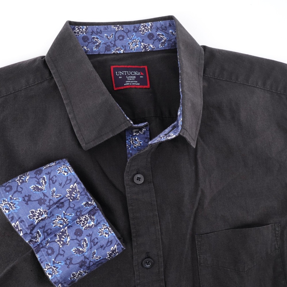 UNTUCKit Flip Cuffs Slim Fit Button Down Charcoal Grey Long Sleeve Mens Large